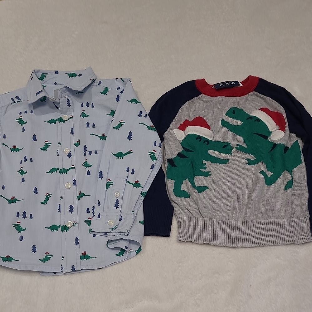 Dinosaur Print Kids Shirt and Sweater Set